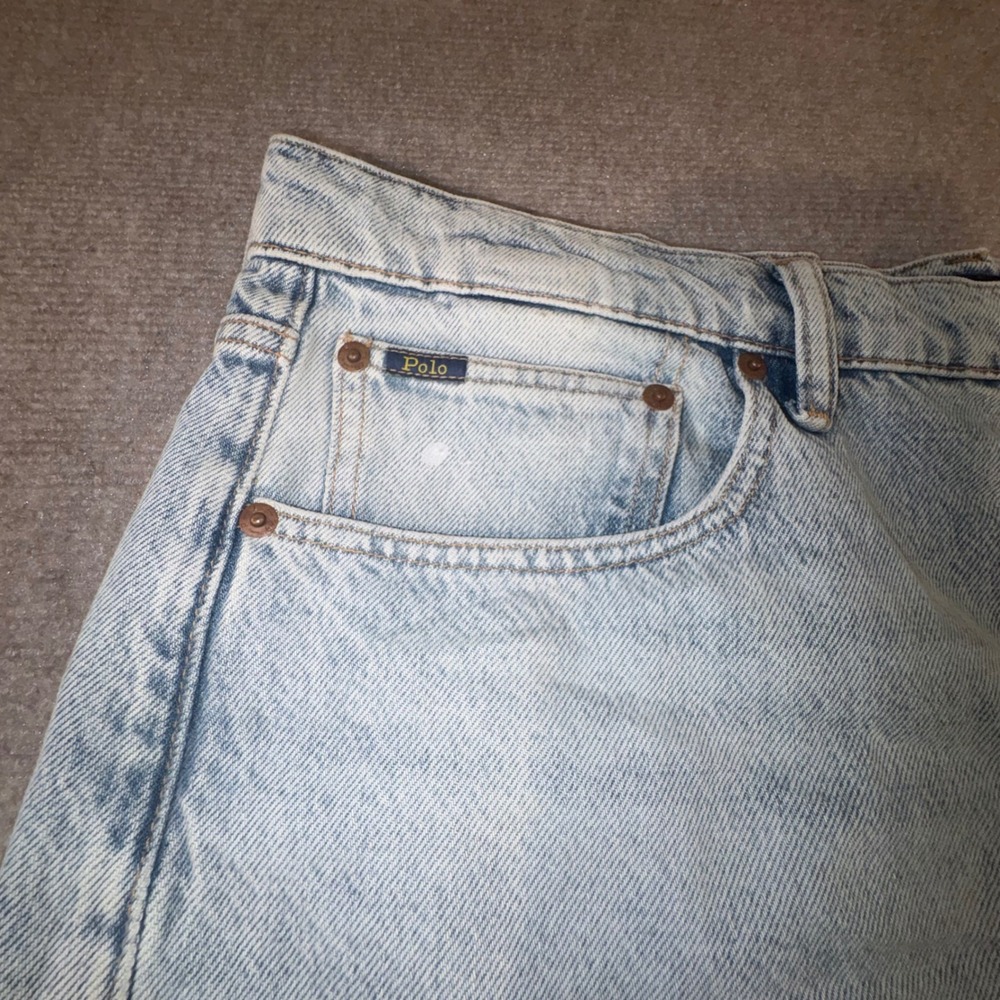 Polo Ralph Lauren Relaxed Straight Crop Light Wash Paint Splatter 34 Distressed